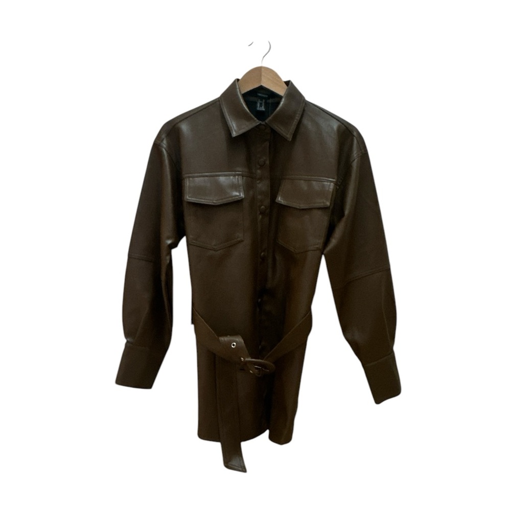 Forever 21 Brown Faux Leather Shirt Jacket Belt